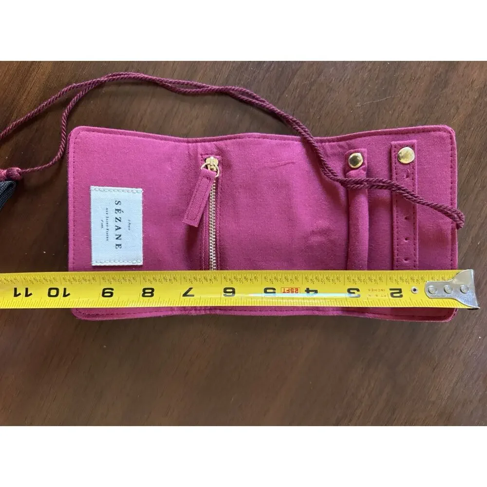 Sezane Burgundy Gold Mini Jewelry Case / Travel Pouch